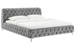 Design Bett MODERN BAROCK 160x200cm grau Samt Chesterfield Doppelbett