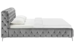 Design Bett MODERN BAROCK 160x200cm grau Samt Chesterfield Doppelbett