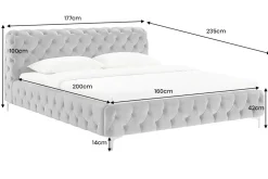Design Bett MODERN BAROCK 160x200cm grau Samt Chesterfield Doppelbett