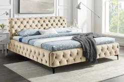 Design Bett MODERN BAROCK 180x200cm champagner Samt Chesterfield Doppelbett