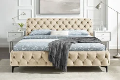 Design Bett MODERN BAROCK 180x200cm champagner Samt Chesterfield Doppelbett