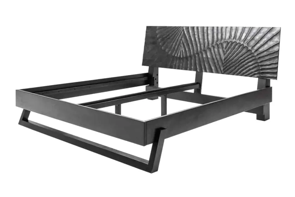 Design Bett SCORPION 180x200cm schwarz Mangoholz 3D Schnitzerei Massivholz Doppelbett