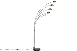 Design Bogenlampe FIVE LIGHTS 205cm chrom Stehlampe mit schwarzem Marmorfuß
