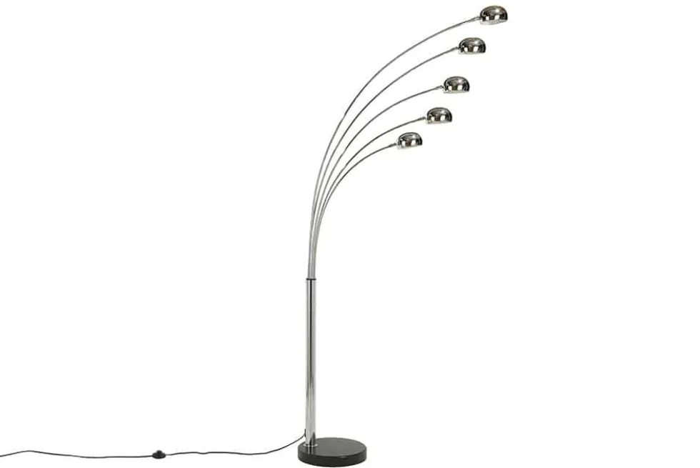 Design Bogenlampe FIVE LIGHTS 205cm chrom Stehlampe mit schwarzem Marmorfuß
