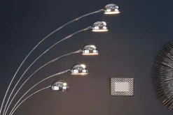 Design Bogenlampe FIVE LIGHTS 205cm chrom Stehlampe mit schwarzem Marmorfuß