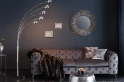 Design Bogenlampe FIVE LIGHTS 205cm chrom Stehlampe mit schwarzem Marmorfuß