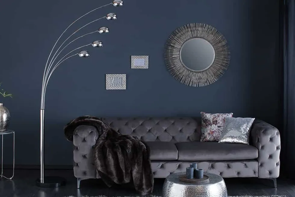 Design Bogenlampe FIVE LIGHTS 205cm chrom Stehlampe mit schwarzem Marmorfuß
