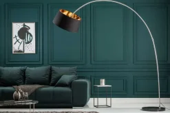 Design Bogenlampe FORMA 215cm schwarz gold Stehlampe mit Marmorfuß