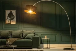 Design Bogenlampe FORMA 215cm schwarz gold Stehlampe mit Marmorfuß