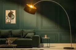 Design Bogenlampe FORMA 215cm schwarz gold Stehlampe mit Marmorfuß