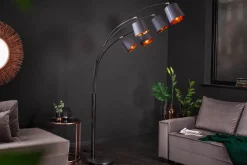 Design Bogenlampe LEVELS 205cm schwarz gold 5 neigbare Leinenschirme Stehlampe