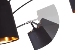 Design Bogenlampe LEVELS 205cm schwarz gold 5 neigbare Leinenschirme Stehlampe