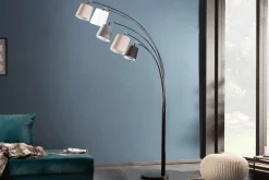 Design Bogenlampe LEVELS 205cm schwarz grau 5 Leinenschirme Stehlampe