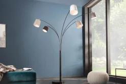 Design Bogenlampe LEVELS 205cm schwarz grau 5 Leinenschirme Stehlampe