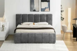 Design Boxbett ADLON 180x200cm grau Chenille mit Stauraum und Lattenrost