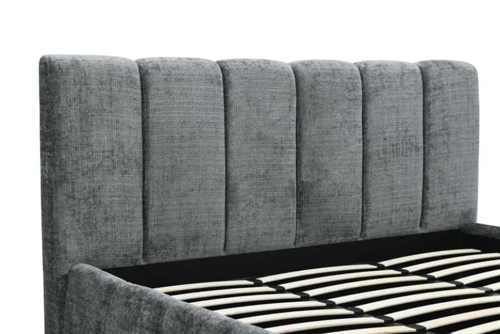 Design Boxbett ADLON 180x200cm grau Chenille mit Stauraum und Lattenrost