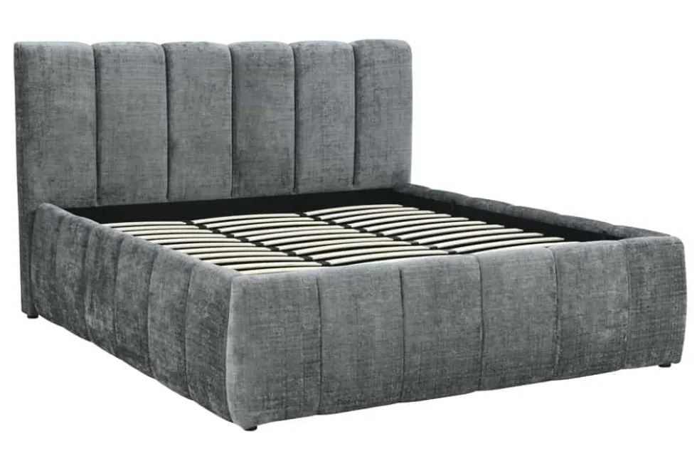 Design Boxbett ADLON 180x200cm grau Chenille mit Stauraum und Lattenrost