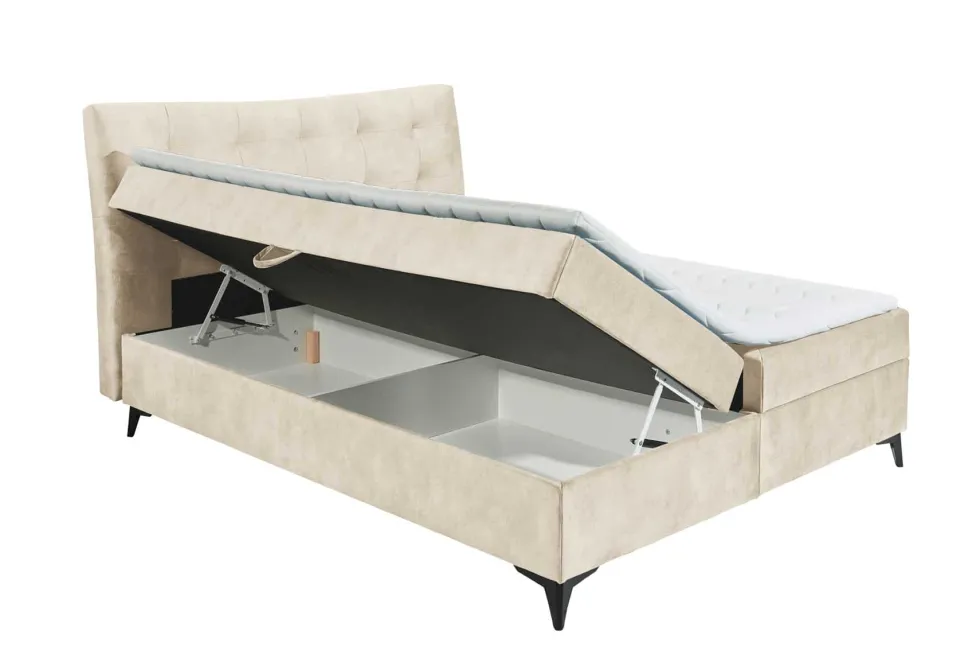 Design Boxbett DECADENCIA 180x200cm beige Samt mit Stauraum Matratze Topper