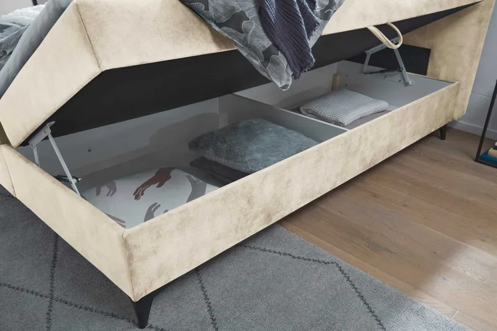 Design Boxbett DECADENCIA 180x200cm beige Samt mit Stauraum Matratze Topper