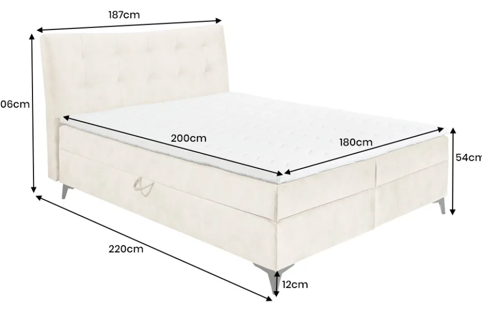 Design Boxbett DECADENCIA 180x200cm beige Samt mit Stauraum Matratze Topper