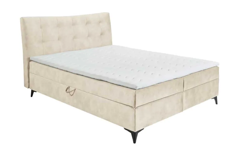 Design Boxbett DECADENCIA 180x200cm beige Samt mit Stauraum Matratze Topper