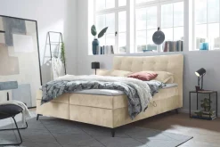 Design Boxbett DECADENCIA 180x200cm beige Samt mit Stauraum Matratze Topper