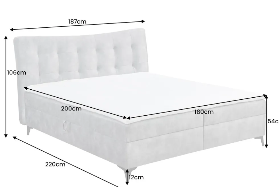 Design Boxbett DECADENCIA 180x200cm silbergrau Samt mit Stauraum Matratze Topper