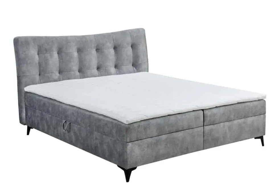 Design Boxbett DECADENCIA 180x200cm silbergrau Samt mit Stauraum Matratze Topper