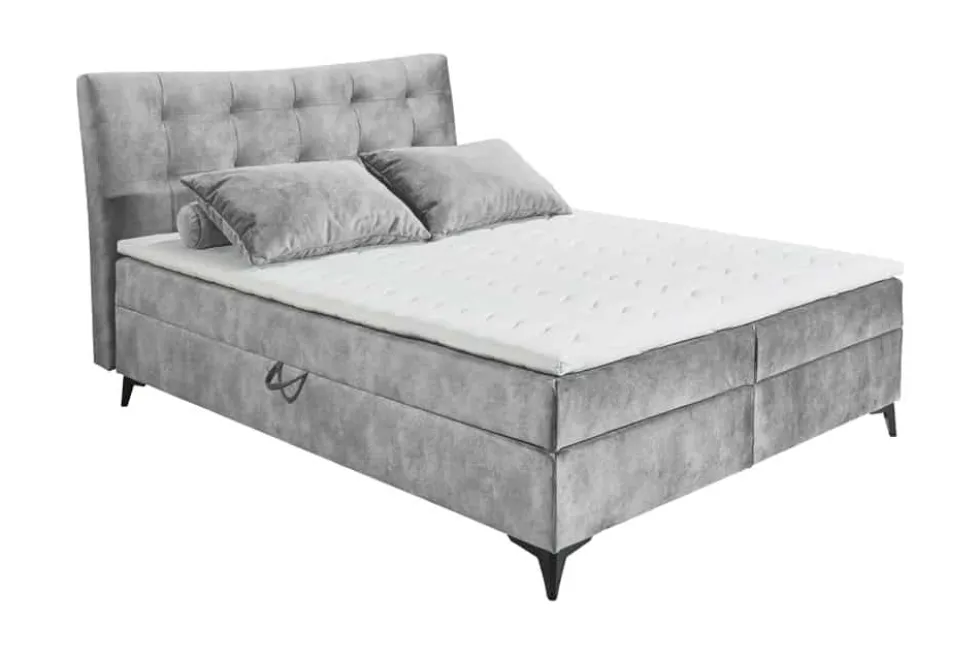 Design Boxbett DECADENCIA 180x200cm silbergrau Samt mit Stauraum Matratze Topper