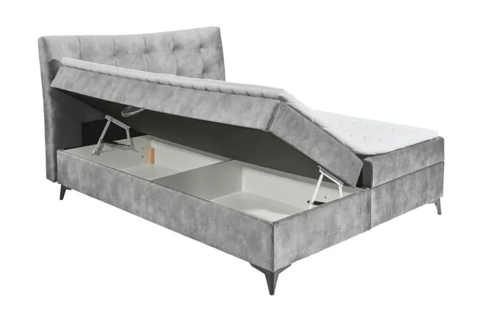 Design Boxbett DECADENCIA 180x200cm silbergrau Samt mit Stauraum Matratze Topper