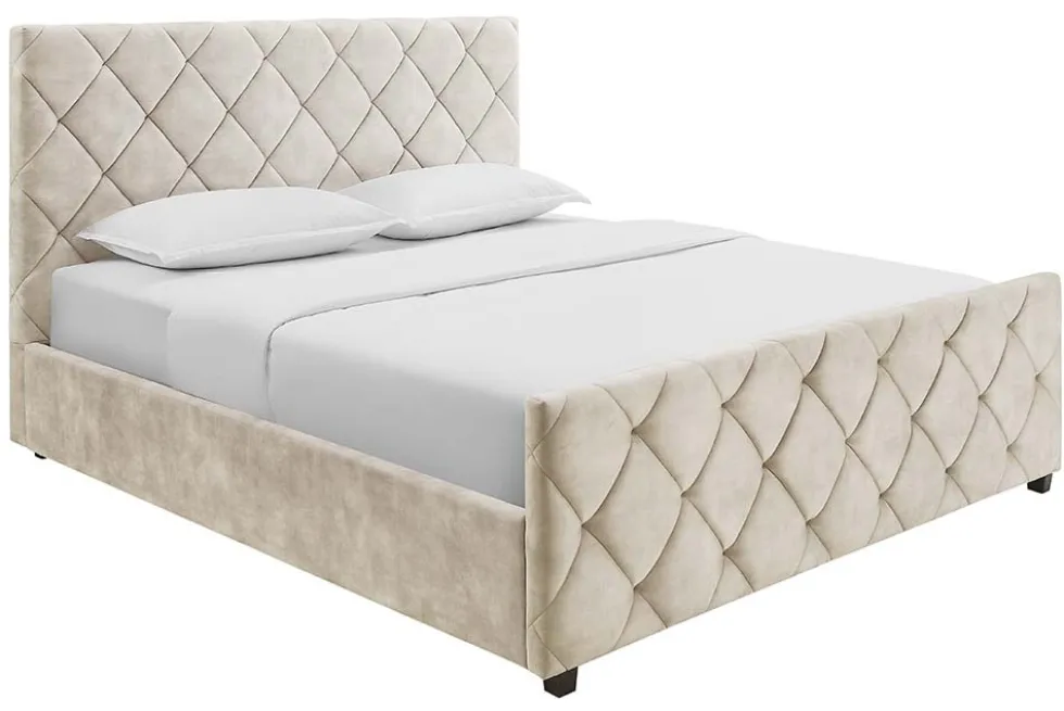 Design Boxbett ELYSIUM 160x200cm champagner beige Samt mit Stauraum und Lattenrost