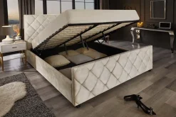 Design Boxbett ELYSIUM 160x200cm champagner beige Samt mit Stauraum und Lattenrost