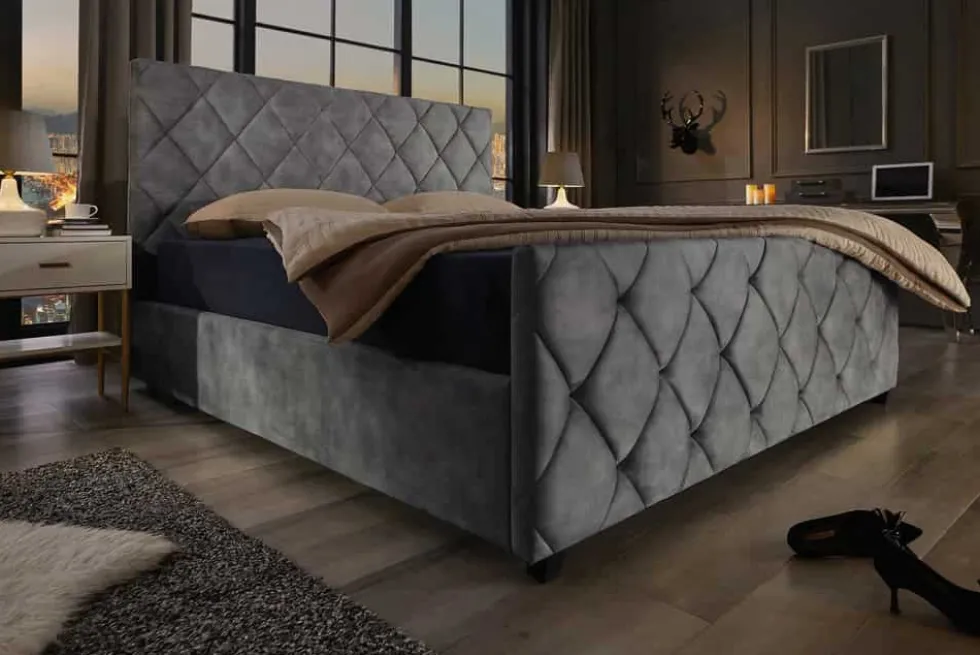Design Boxbett ELYSIUM 180x200cm dunkelgrau Samt mit Stauraum und Lattenrost