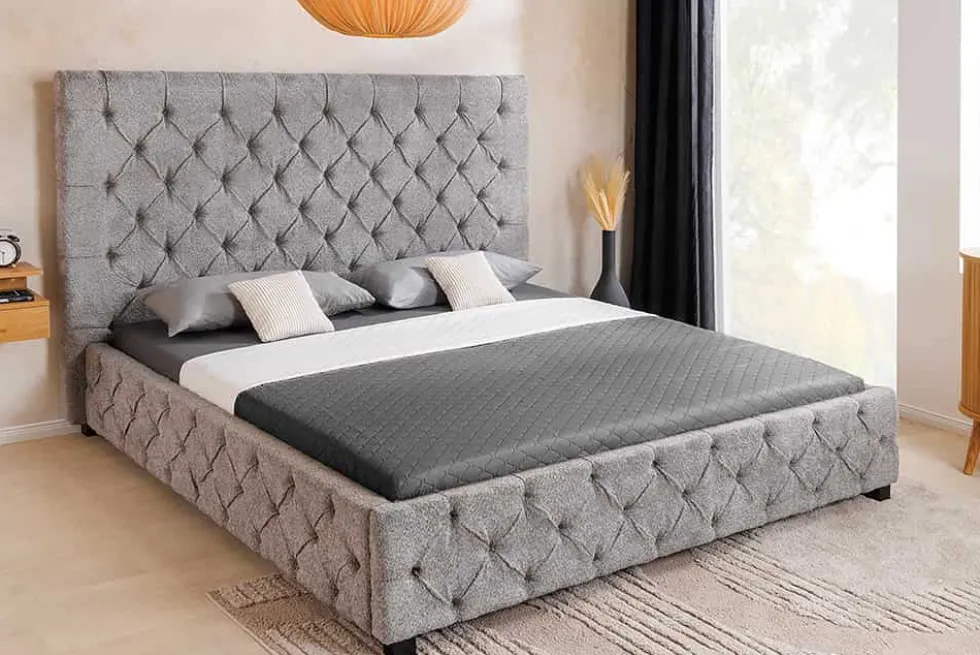 Design Boxbett PARIS 180x200 cm grau Bouclé Chesterfield