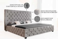 Design Boxbett PARIS 180x200 cm grau Bouclé Chesterfield