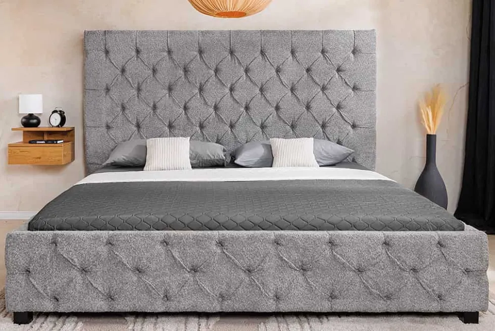 Design Boxbett PARIS 180x200 cm grau Bouclé Chesterfield