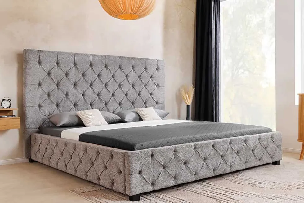 Design Boxbett PARIS 180x200 cm grau Bouclé Chesterfield
