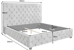 Design Boxbett PARIS 180x200 cm grau Bouclé Chesterfield