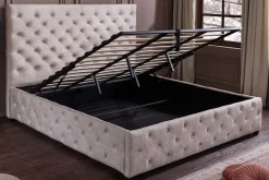 Design Boxbett PARIS 160x200cm champagner beige Samt mit Stauraum und Lattenrost