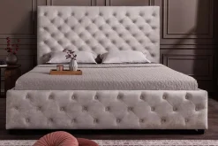 Design Boxbett PARIS 160x200cm champagner beige Samt mit Stauraum und Lattenrost