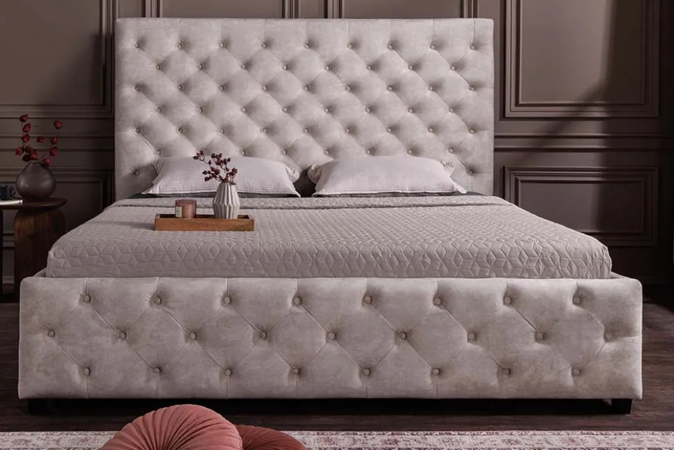 Design Boxbett PARIS 160x200cm champagner beige Samt mit Stauraum und Lattenrost