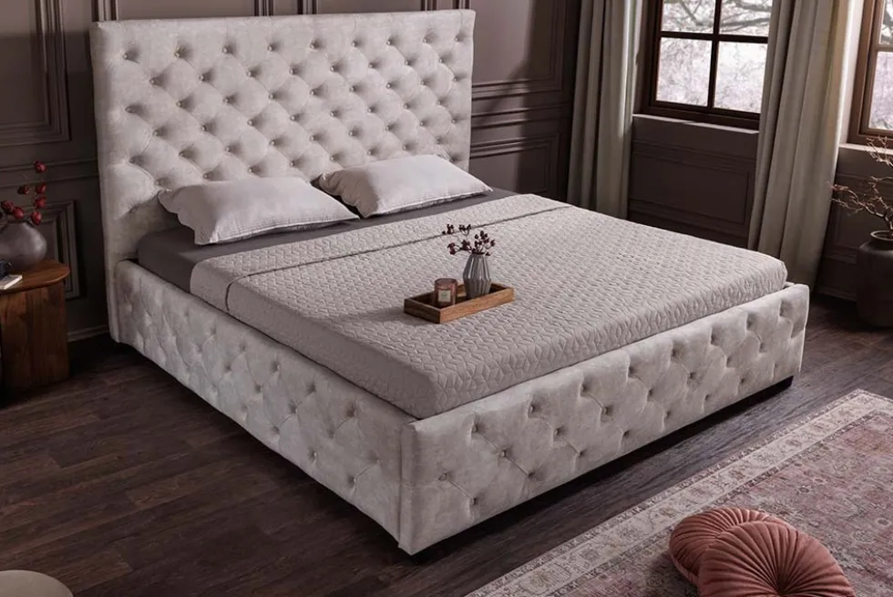 Design Boxbett PARIS 160x200cm champagner beige Samt mit Stauraum und Lattenrost