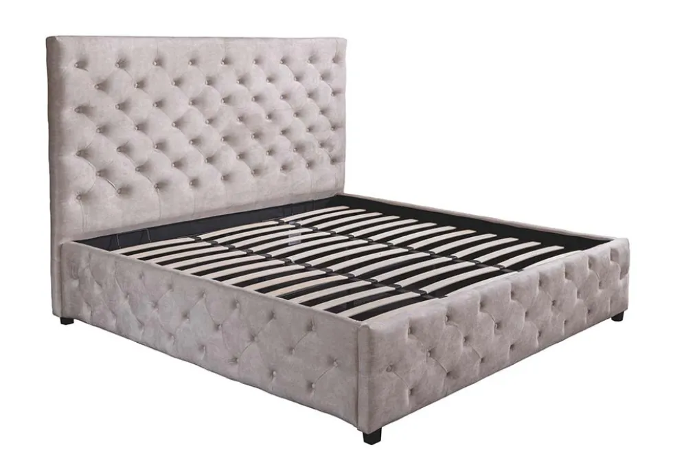 Design Boxbett PARIS 160x200cm champagner beige Samt mit Stauraum und Lattenrost