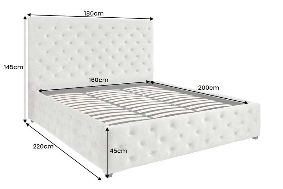 Design Boxbett PARIS 160x200cm champagner beige Samt mit Stauraum und Lattenrost