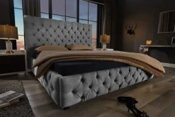 Design Boxbett PARIS 180x200cm grau Leinen Chesterfield Doppelbett