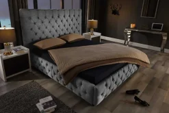 Design Boxbett PARIS 180x200cm grau Leinen Chesterfield Doppelbett