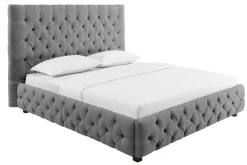 Design Boxbett PARIS 180x200cm grau Leinen Chesterfield Doppelbett