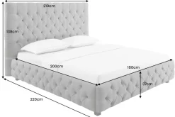 Design Boxbett PARIS 180x200cm grau Leinen Chesterfield Doppelbett