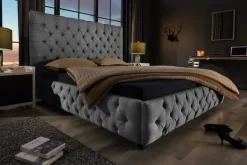 Design Boxbett PARIS 180x200cm grau Leinen Chesterfield Doppelbett