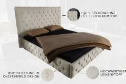 Design Boxbett PARIS 180x200cm beige Leinen Chesterfield Doppelbett